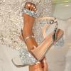 Sandales Élégantes à Talons Hauts Style Fée Inspirées de la Mode Française pour Femmes, Bout Carré, Strass, Chaussures de Soirée