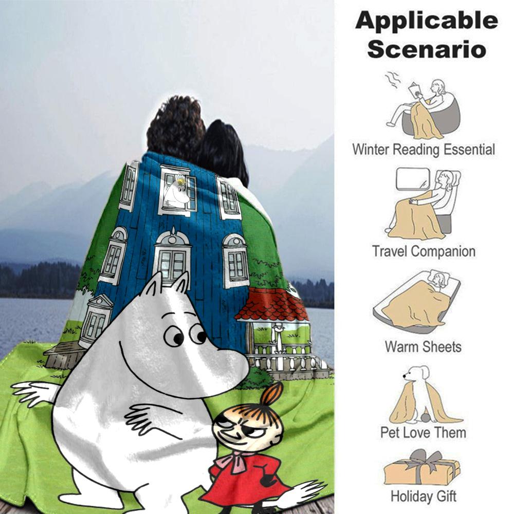 Moomin Snorkmaiden Front Blue House Flannel Blanket Super Soft Warm Cozy Blanket For Sofa Bed Office Travel Allseason Home Decor Gift
