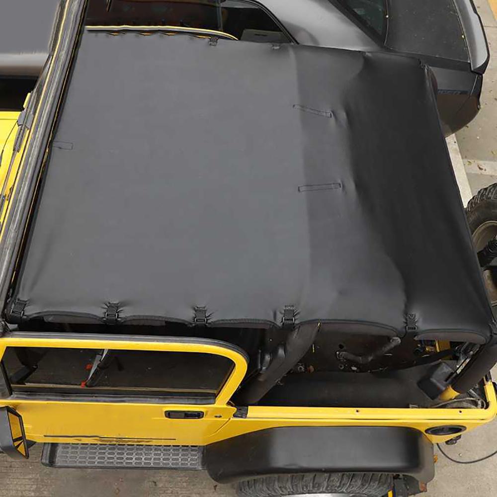Car Top Roof Cover PU Leather Soft Sunshade For 1997-2006 Jeep Wrangler TJ Black