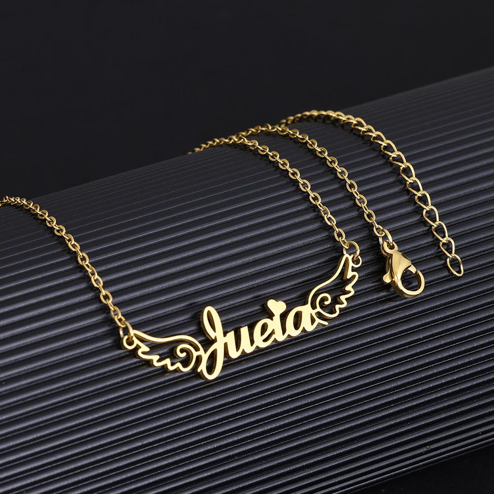 Angel Wings DIY Personalized Name Necklace For Women Stainless Steel Custom Elegant Exquisite Girls Birthday Jewelry Best Gift