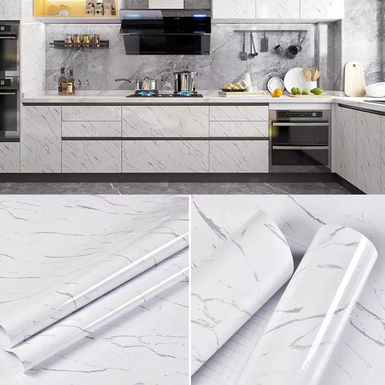 Pvc Thickened Water-Repellent And Oil-Proof Marble Wall Cover Self-Adhesive Sticker Bathroom Cabinet Cooktop Desktop Decorative Film
