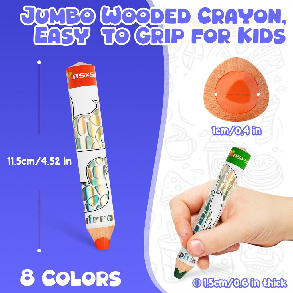 nsxsu Wooden 3 in 1 Jumbo Crayons for Toddlers Kids Thick Washable Bath Crayons Water Soluble Thick Colored Pencils Thick Triangle Colored Pencils