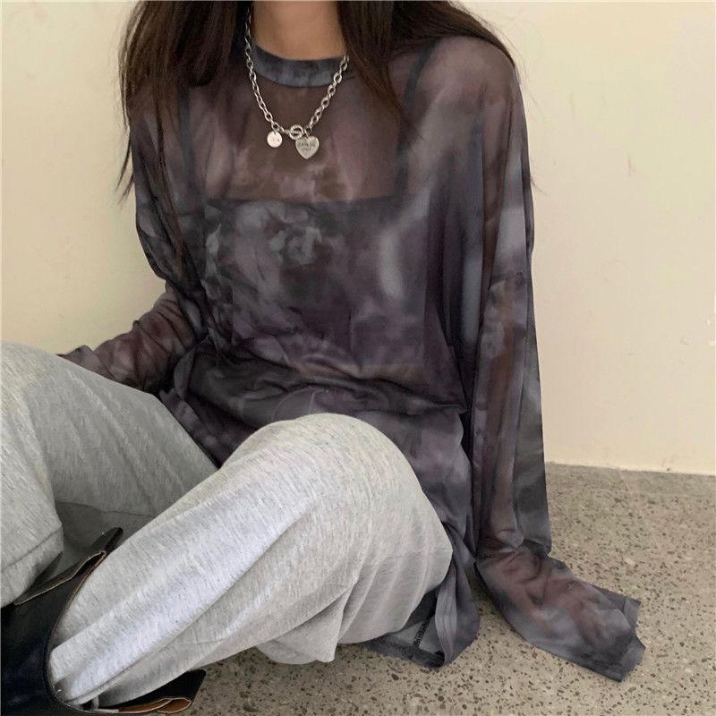 T-shirt Women Tie Dye Long Sleeve Ladies Spring Loose High Street Stylish Thin Leisure Minimalist Harajuku Ins Comfortable Chic