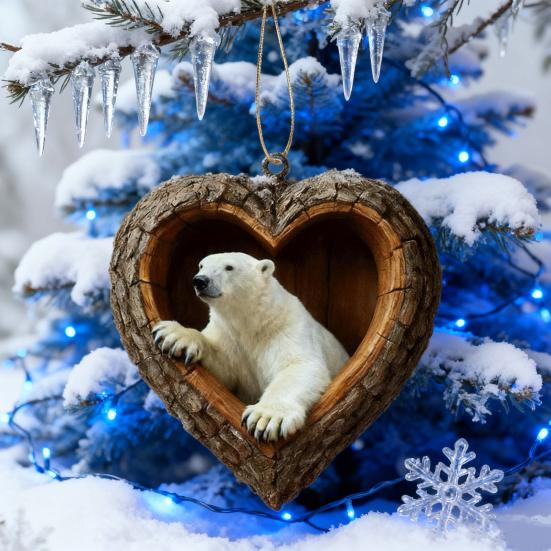 Heart-Shaped Animal Christmas Ornament 2D Flat Acrylic Forest Animal Decoration Woodland Pendant for Xmas Tree Decor Animals Lovers Gift