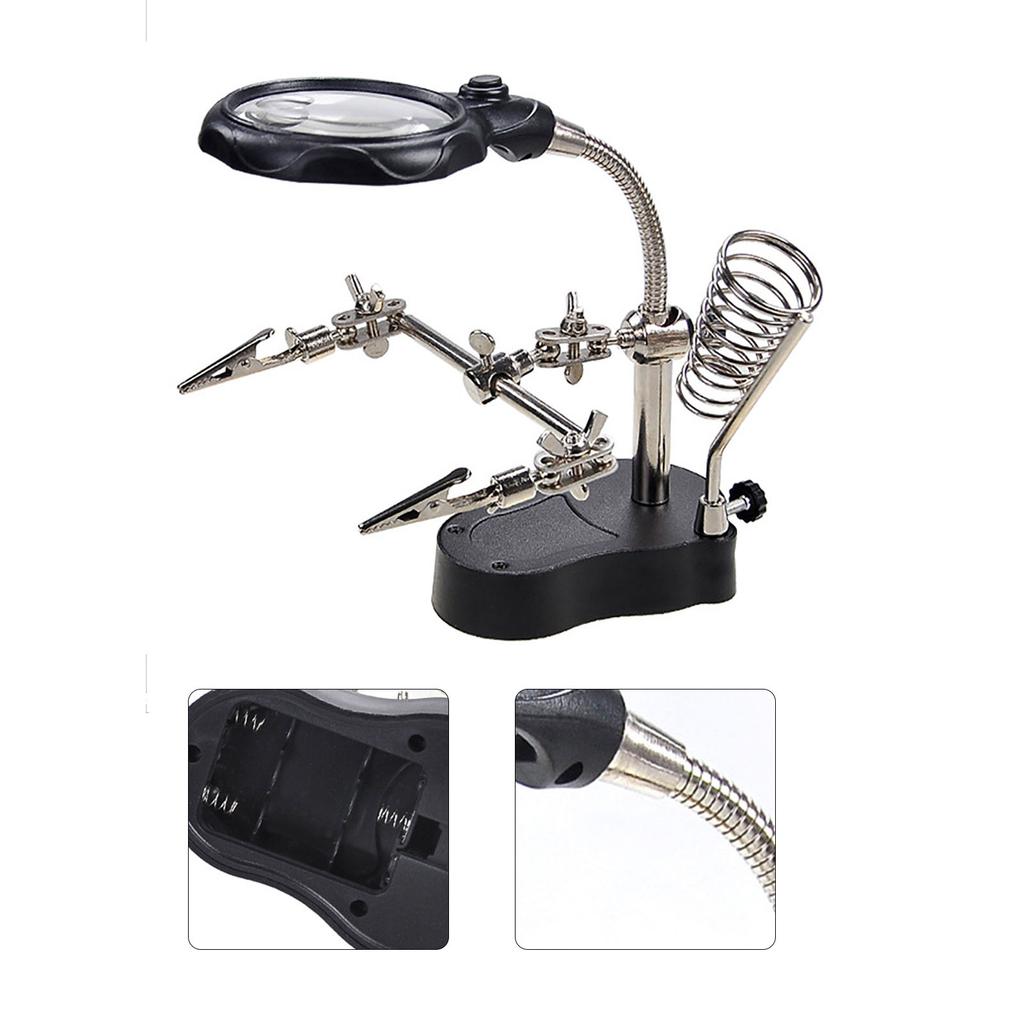 Magnifying Glass Soldering Station LED Lamp Magnifier with Auxiliary Clips for Hardware Repair