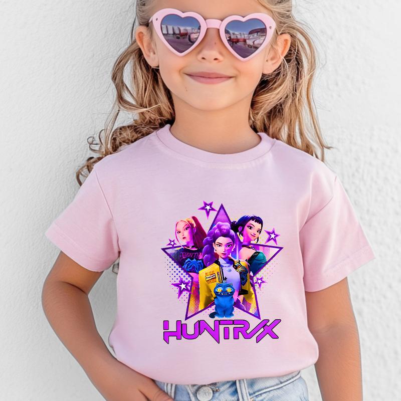 

Kpop Охотник на демонов HuntrX Детская футболка для девочек и мальчиков, мультяшная футболка, летняя повседневная футболка с коротким рукавом, удобная детская одежда 140