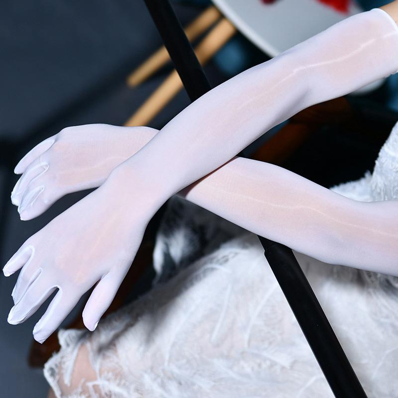 1Pair Long Gloves Anti UV Five Finger Gloves Soft Oil Shiny High Elastic Mittens Thin Nylon Breathable Glossy Sun Protection