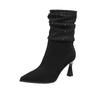Ankel Tynne hæler Moderne Støvler Vinter Slip-on 2024 Hot Sale Sko Kvinnelig spiss Høy Hæl Solid Bling Kortfattede Damestøvler