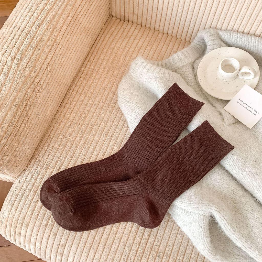 Korean Style Plus Velvet Thick Warm Socks for Women and Men – Autumn/Winter Collection, Solid Color, Long, Versatile Wool Pile Socks