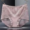 4-Pack Plus Size Mid-High Waist Lace Lace Seamless Women's Underwear Summer Sexy Transparent Briefs Women's Flesh Color