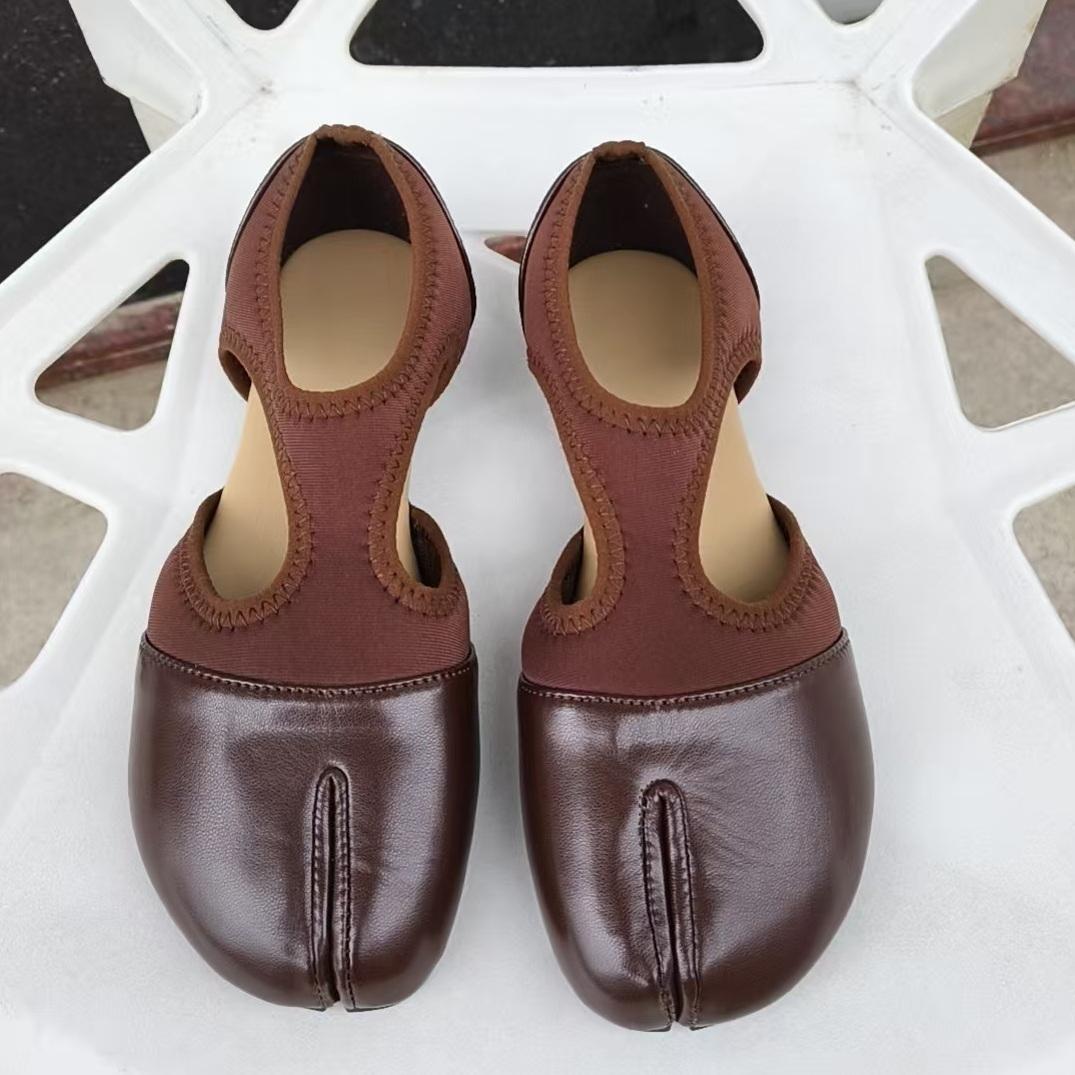 Splitteen Enkele Schoen Dames Lente Retro Platte Ballet Schoenen Holle Sandalen Ballet Plat Dames Stretch Stof Casual Instappers 39 brown