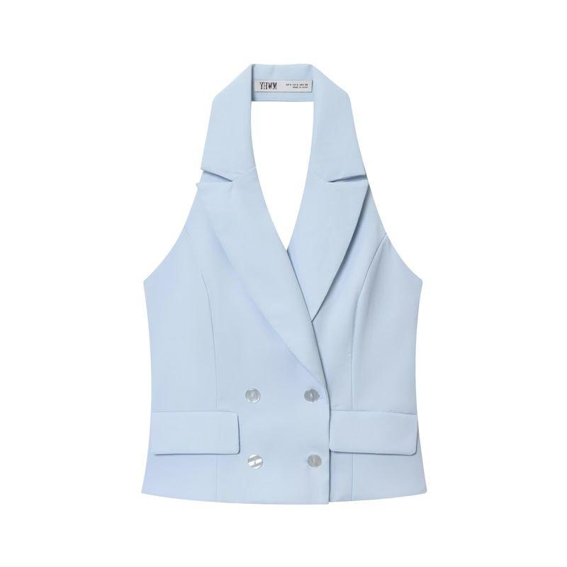 Kaslead New Women clothes Western Style Double Placket Neck Collar Vest Pleated Pants 1608124 1608024