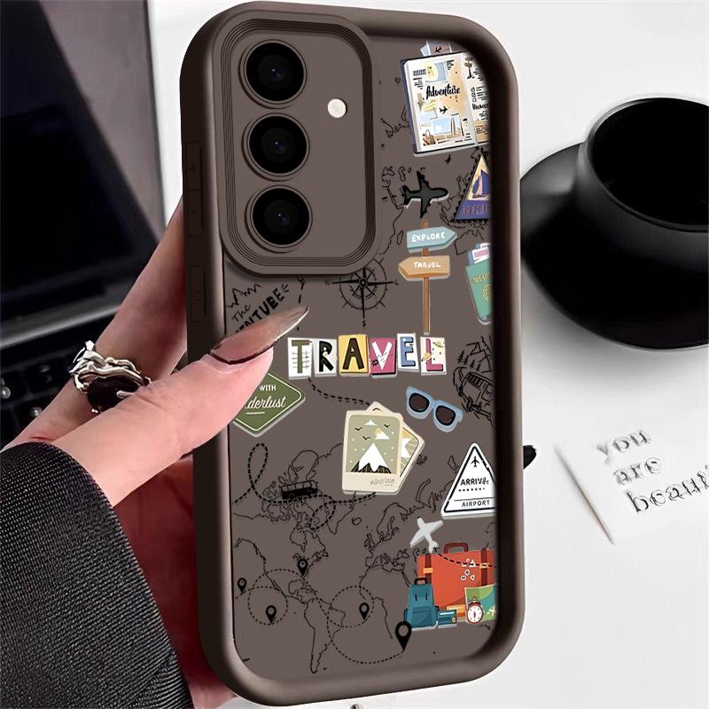 Travel Map Pattern Case For Samsung Galaxy A17 A56 A36 A26 A55 A16 A15 A14 A54 5G S25 FE S25 Edge S24 S22 S23 Ultra Phone Cover