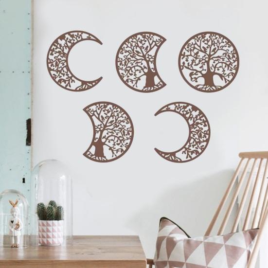 Yousheng 5 Pcs Black Tree Wall Decor Tree of Life Moon Phase Boho Wall Art Aesthetic Hollow-out Farmhouse Hanging Decor for Living Room
