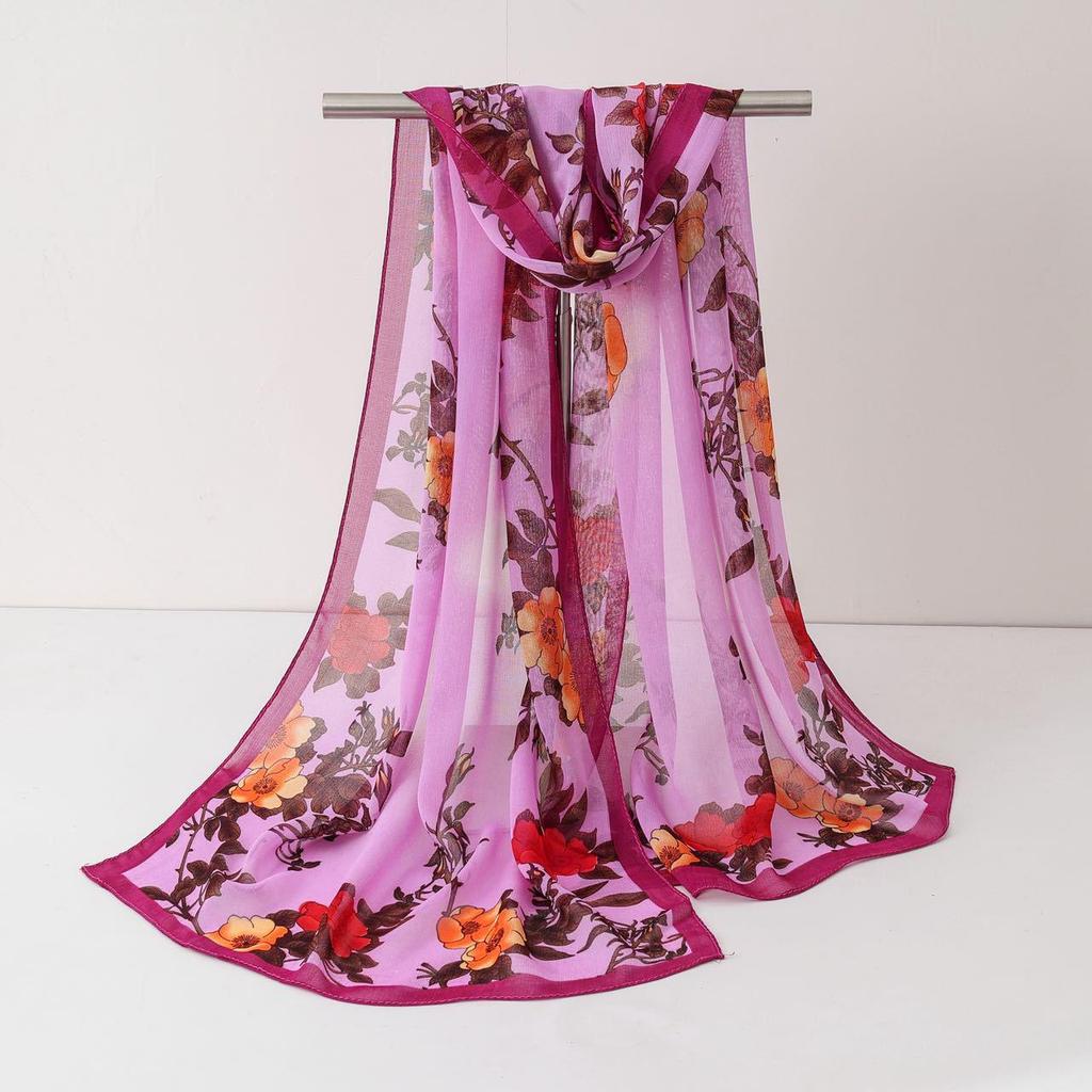 Zonbeschermende Zijde Chiffon Sjaal - Lente/Herfst Bedrukte Strandlaken Nek Sjaal Cadeau
