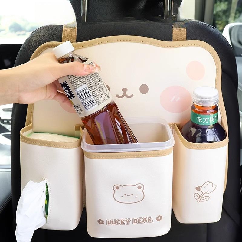 NEW Cartoon Car Seat Back Storage Bag Leather Easy To Clean Car Trash Bin Storage Bag Multi-functional Storage Bag