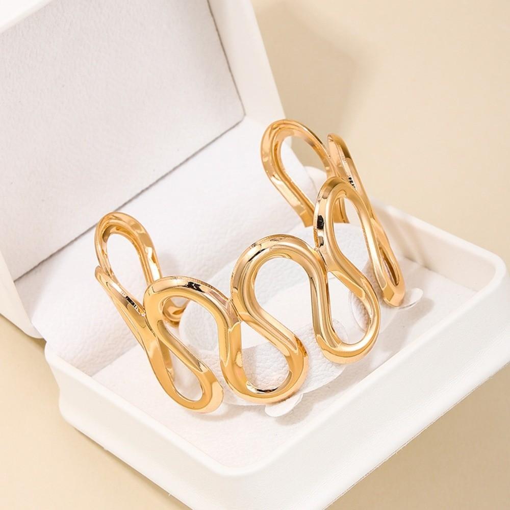 S/Round Shape Irregular Wide Bracelet Wave Opening Retro Hand Ring Zinc Zinc Alloy Wide Opening Bangle Women
