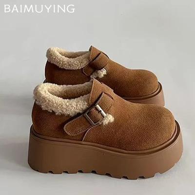 Botas de Tornozelo de Neve Femininas de Camurça Plataforma de Pelo Tênis Casuais Mocassins de Algodão Sapatos Tendência Inverno 2025 Quentes para Caminhada Botas De Mujer
