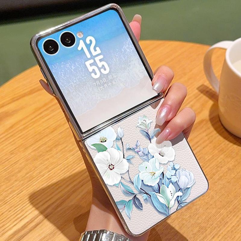 Мультяшный Цветок Чехол для Телефона из ПУ Кожи для Samsung Galaxy Z Flip7 FE Flip6 Flip 7 6 5 5G Серебристый Рамка Жесткая Складная Крышка Galaxy Z Flip7