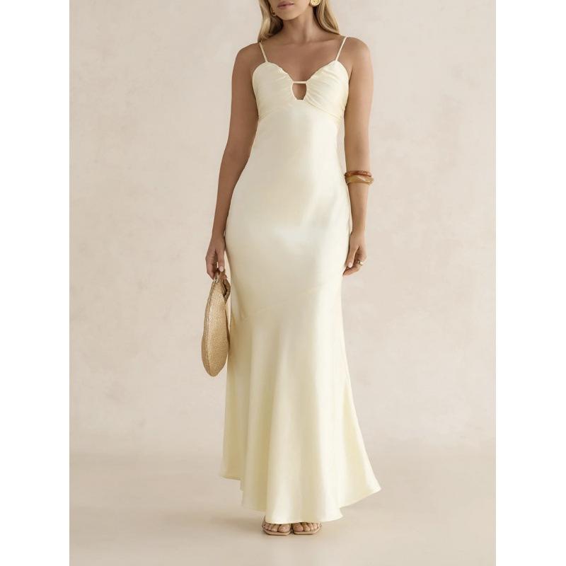 European and American New Neck Halter Suspender Pleated Slim Hip Skirt Sexy Fishtail Dress