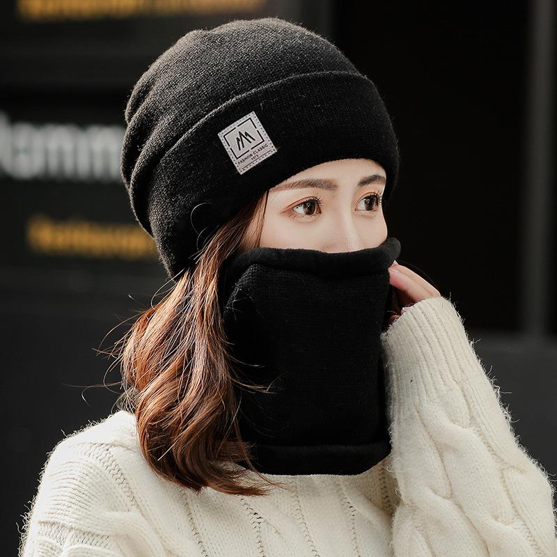

Hot Sale Women Winter Knitted Hats Set Plush Fur Lined Warm Winter Hats For Women Keep Warm Suit Fashion Beanie Cap 56cm-60cm чорний