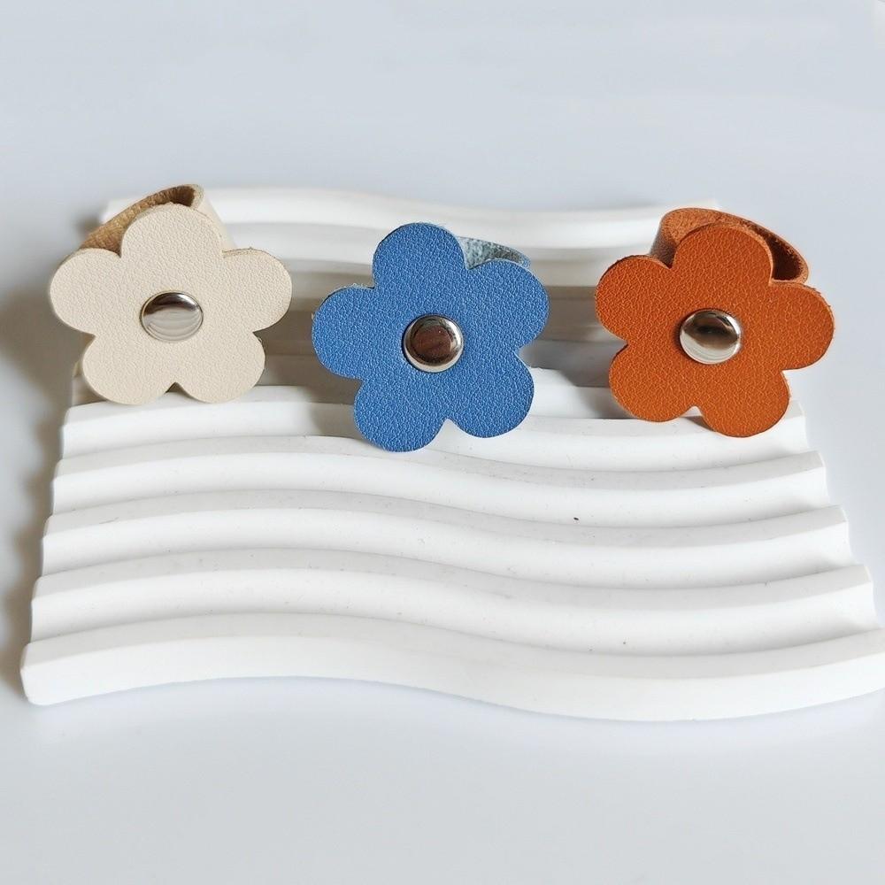Leather Flower Cable Winder Portable Data Cable Ties Data Cable Protector Clips  Earphone Cord