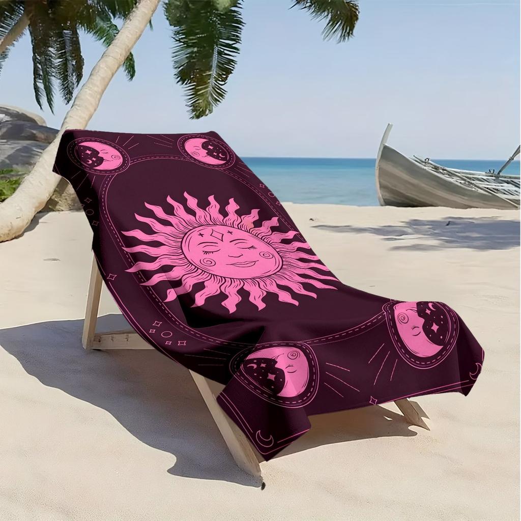 Sonnen- und Mondmuster Pink und Lila Polyester-Mikrofaser-Strandtuch ist sehr saugfähig, geeignet für Schwimmen und Strandausflüge