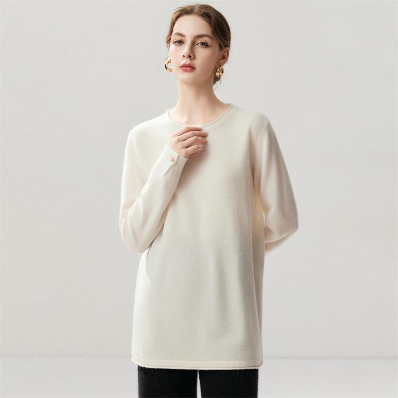 Lekasha Cashmere Mid-Length Loose Round Neck Sweater