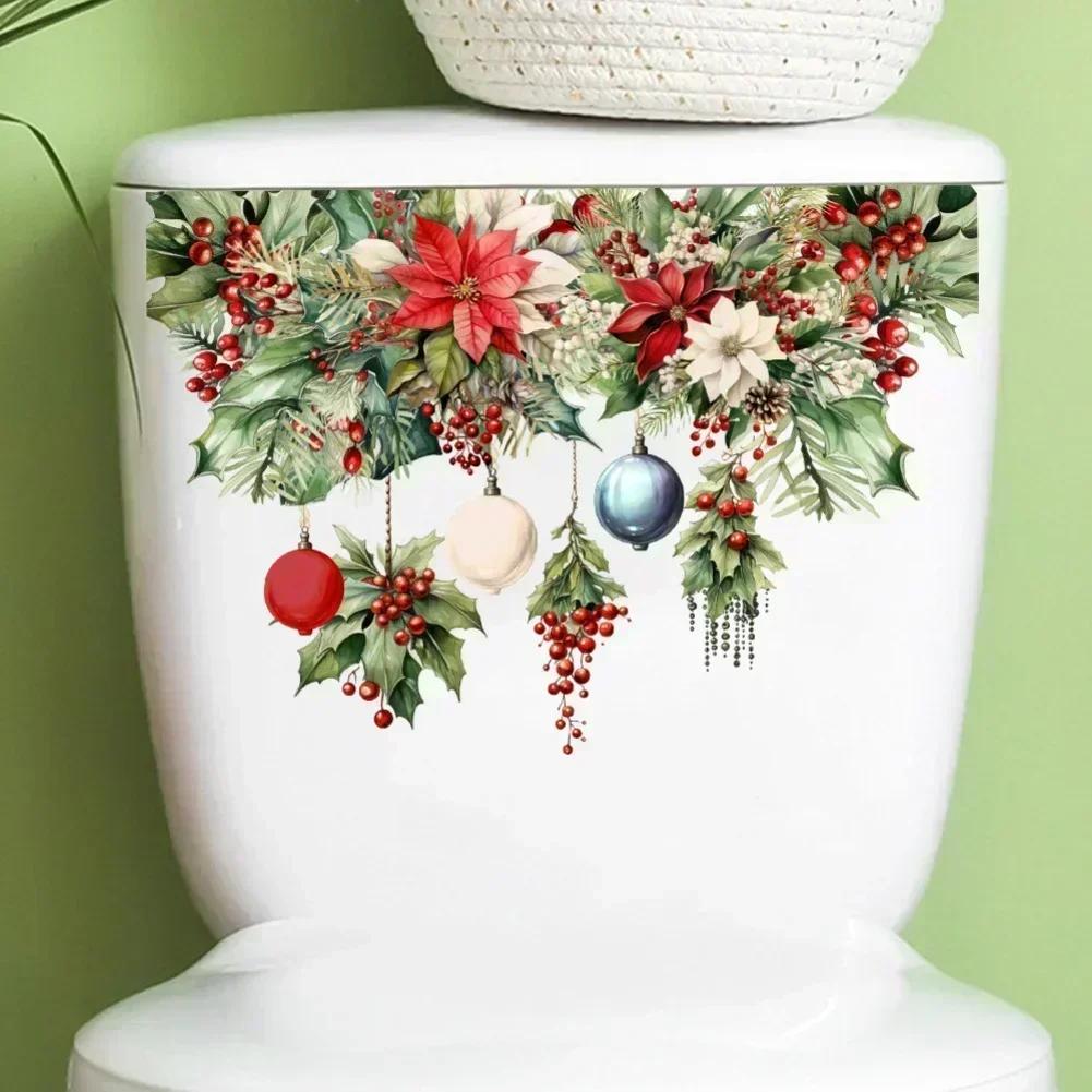 Christmas Toilet Cover Stickers Waterproof Decals Self For Toilet Lid Tank Seat Bathroom Decoration Set Of Six
