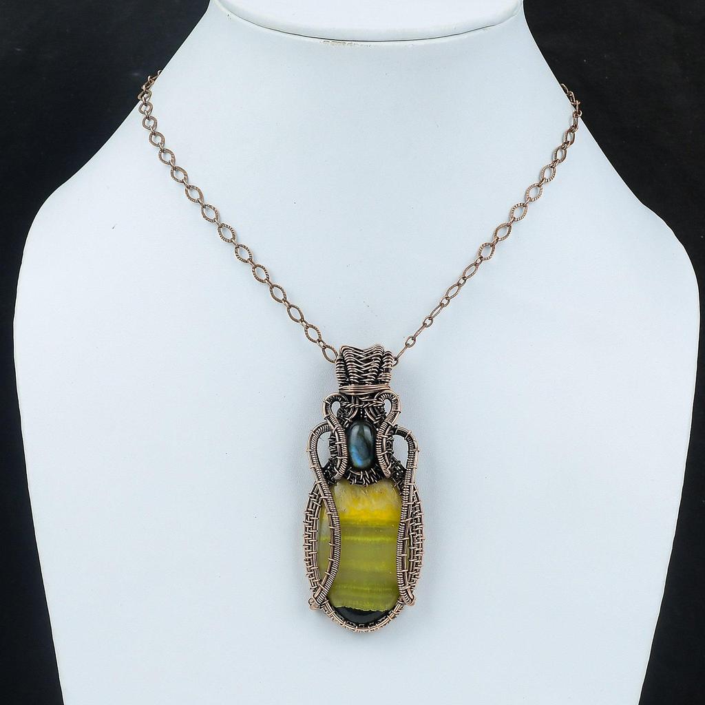 Bumble Bee Jasper Pandantiv Sârmă de cupru Pandantiv înfășurat Bijuterii cu pietre prețioase Pandantiv labradorit Pandantiv lucrat manual Sârmă de cupru Bijuterii Cadou pentru mama