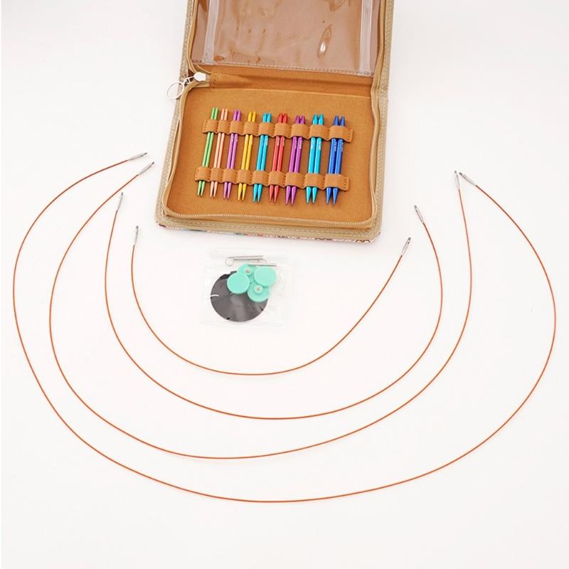 9Pairs Aluminum Circular Knitting Needle Set with Zippered Case, Aluminum Interchangeable Knitting Needle 3.0mm-6.0mm