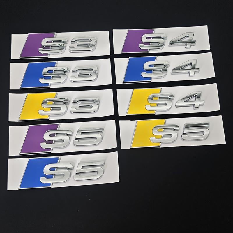 3D ABS Blue Yellow Chrome Car Rear Trunk Emblem Badge Decal For qwe1 S3 8V 8Y 8P S4 B5 B8 B9 S5 Logo Sticker Accrssories