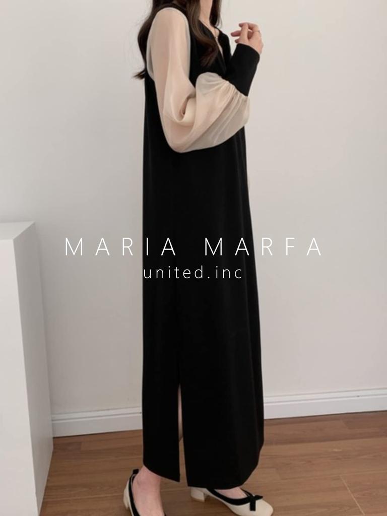 Maria Marfa Skipper Neck Dress with Sheer Chiffon Open Solid Elegant and Stylish Maxi Dress for Comfortable and Office Everyday Loose Long Long
