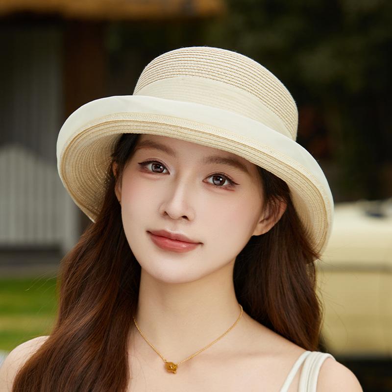 Spring and summer new women's straw hat big bow decorative sunscreen visor basin hat showing face small seaside vacation photo hat