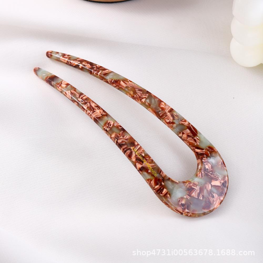 Korean U-Shaped Acetate Hairpin for Buns - Modern Style Clip