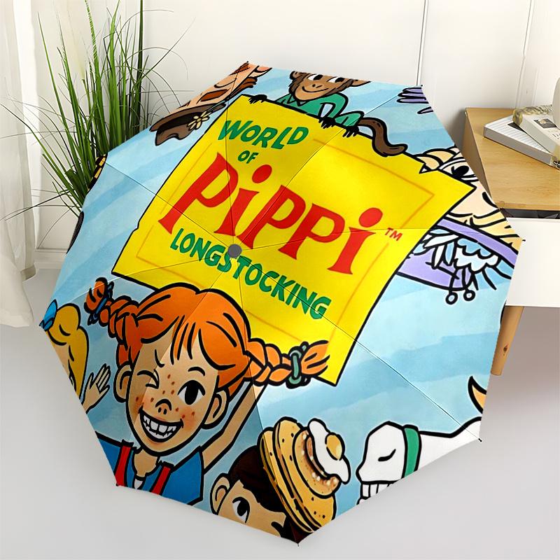

Pippi Longstocking Themed Travel Umbrella-8 Ribs Automatic Opening and Closing, Portable Folding Design, Compact and Stylish Umbrella Suitab