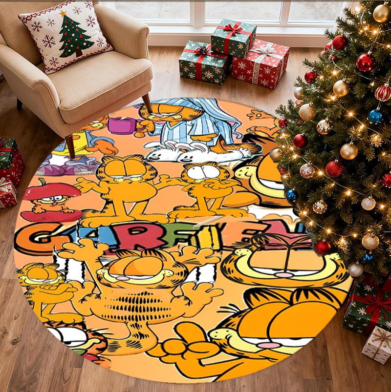 Garfield Pattern Round Rug, Indoor/Outdoor Mat, for Picnic, Gameroom, Bedroom, Office, Living Room, Home Decor Carpet, Birthday Gift