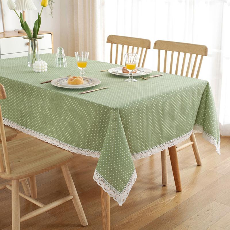 Dot Plaid Cotton Plaid Tablecloth Lace Tassel Rectangle Dining Table Cloth Dust Cover