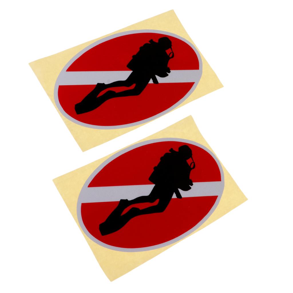 Pack 2 Large Reflective , Diver Down, Fish Skeleton Sticker Decal for Scuba Diving, Snorkeling, Spearfishing, Freediving