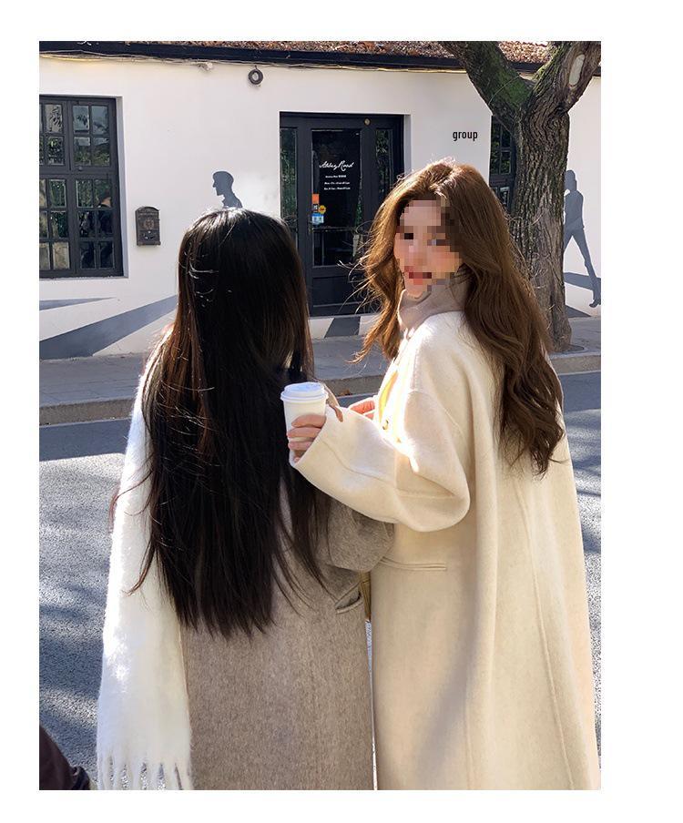 Su Jiu'er Damen Mittellanger Doppelseitiger Wollmantel - Verdickt, Weiß, Winter 2025 Edition