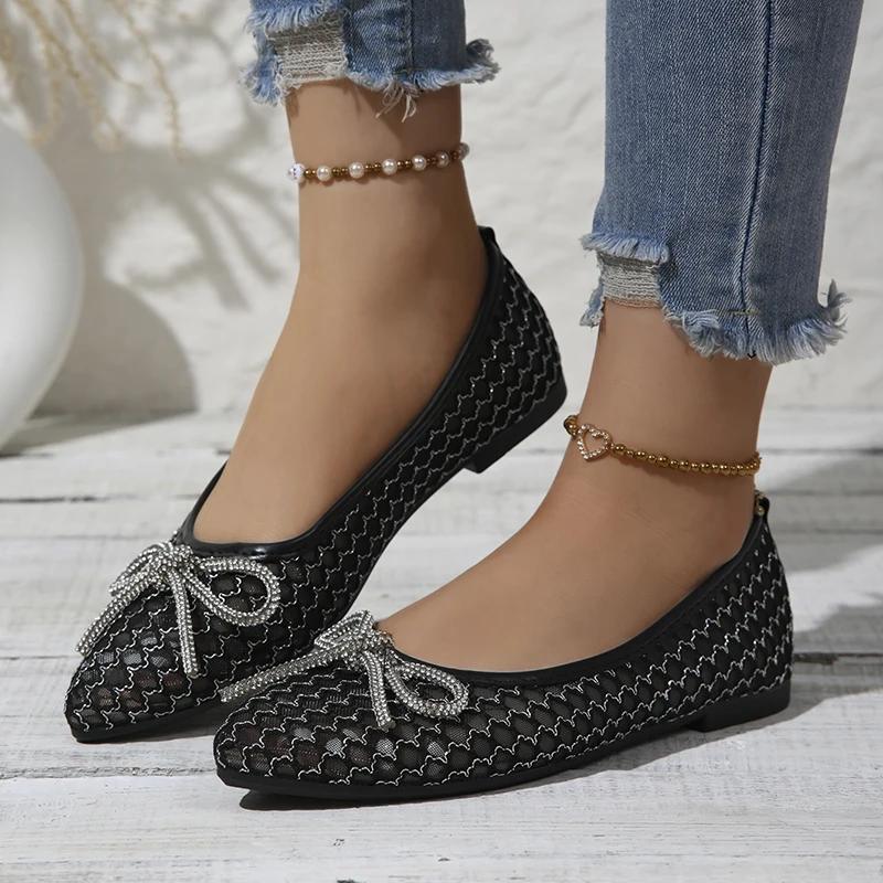Fashion Rimocy Sexy Black Mesh Women Flat Shoes 2025 Spring Summer Lace Up Bow Soft Sole Office Shoes Light Breathable Point Toe Sandals