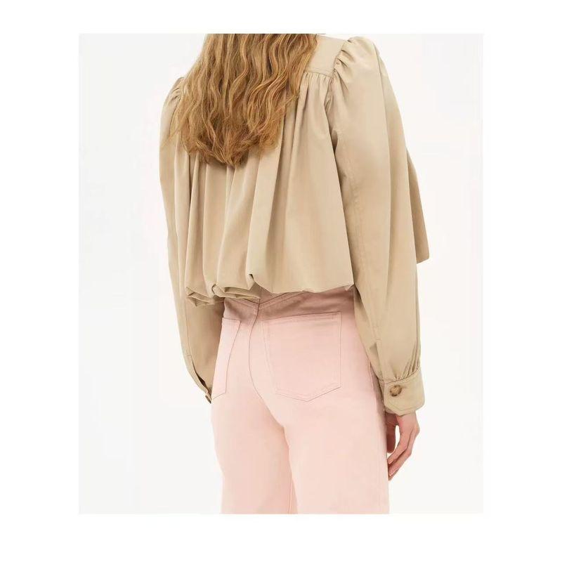 Counter Same Zbzr Autumn New Women clothes Western Style Fashion Stand Collar Lantern Sleeve Pleat Design Sense Top