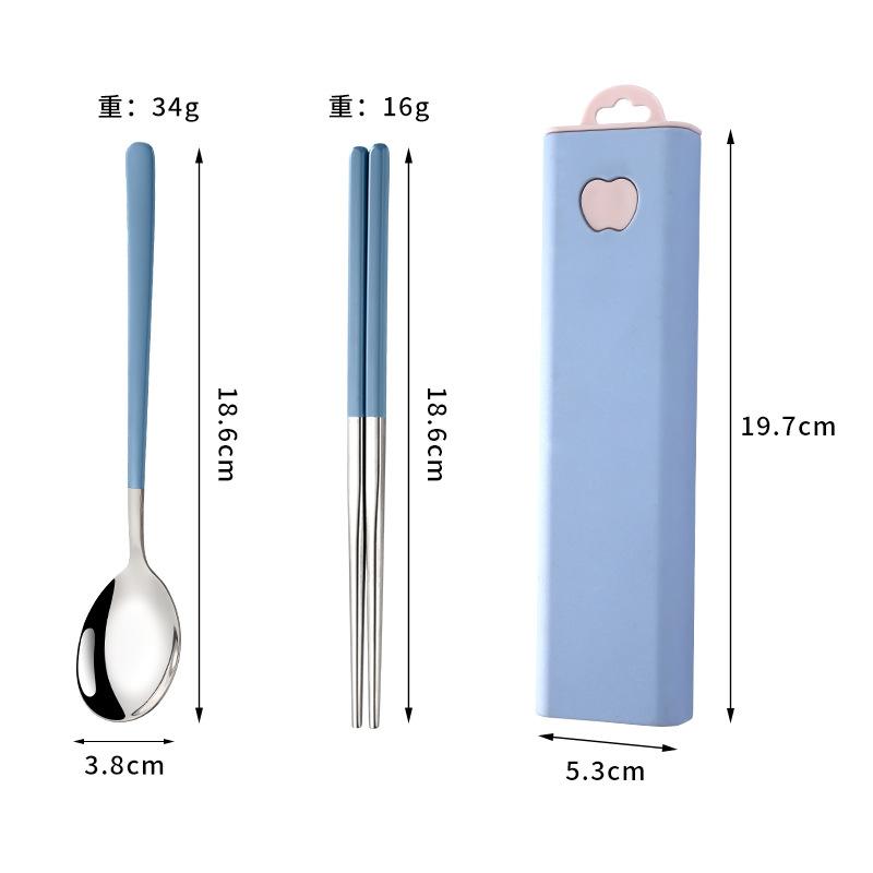 304 stainless steel tableware spoon fork chopsticks three-piece set portable tableware travel student tableware set