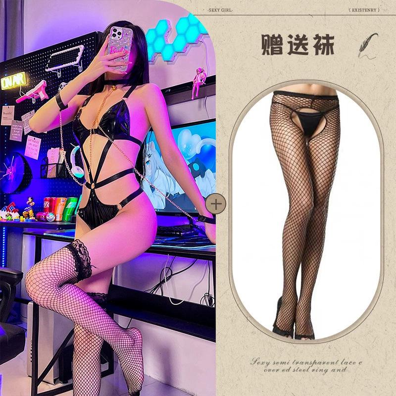 Sexy Sm Flirting Female Paraphernalia Sexy Bundled Queen Leather Jacket Cos Uniform Seduction Outfit Maid Outfit
