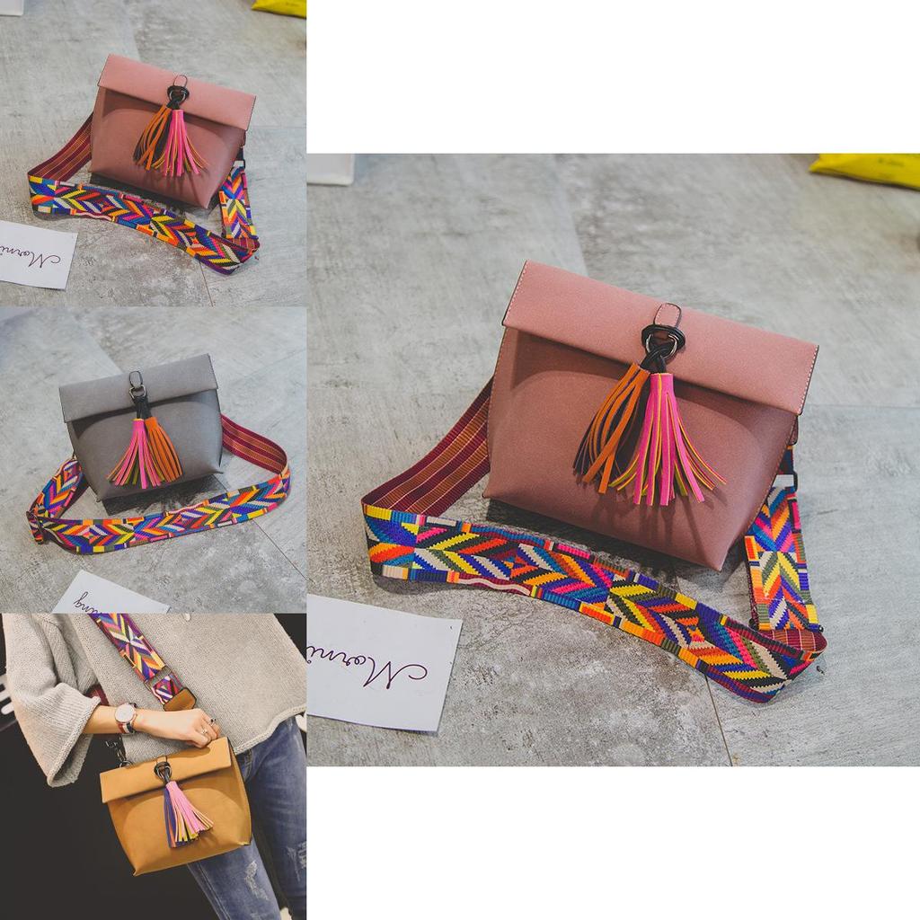 Chic Frosted Small Bread Color Straps Tassel Women's Shoulder Bag For Everyday Use