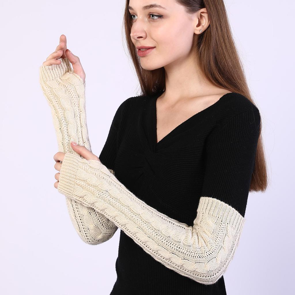 New Korean Women's Autumn and Winter Half Fingered Woolen Gloves Knitted Warm Exposed Finger Arm Guards with False Sleeves