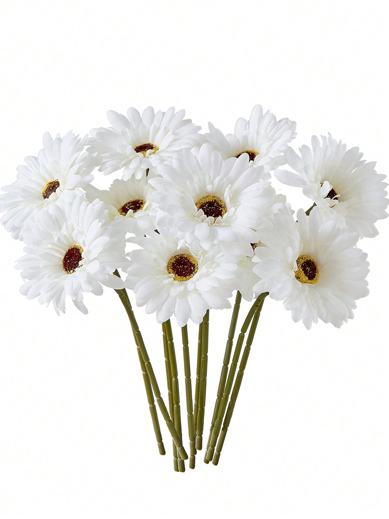 10 шт. Искусственные цветы африканской ромашки, шелковые цветы африканской ромашки, искусственные герберы, искусственные подсолнухи оптом, букет из искусственных цветов 10Pcs белый