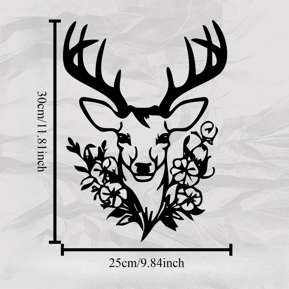 Metal Deer Head Wall Art, Floral Design Rust Resistant Sculpture, Christmas Thanksgiving Gift for Living Room Garden Fence Decor 1pc