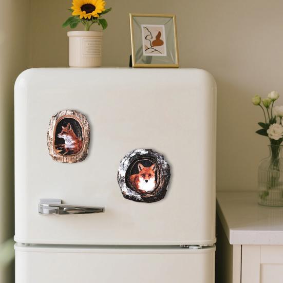 Tree Hole Animal Refrigerator Magnet Wooden Animal Fridge Magnet Home Office Kitchen Cabinet Locker Whiteboard Decoration