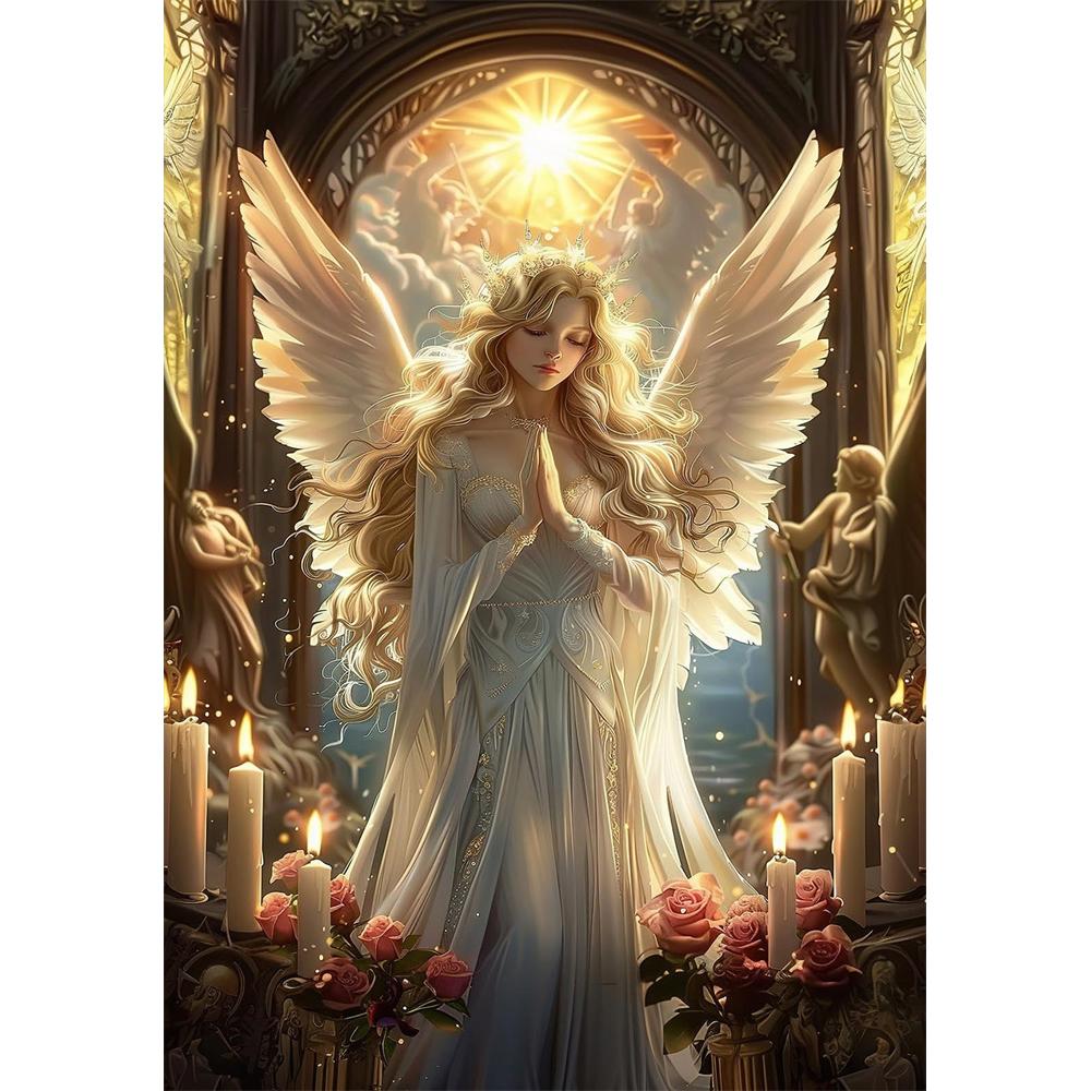5D DIY Retro Angel Wall Art Round Diamond Painting Church Style Beautiful Angel Devotion Art Home Decoration